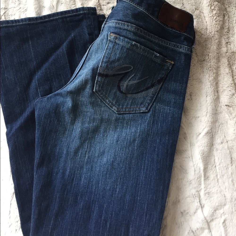Express Women's Boot Cut Jeans in Dark Blue Denim